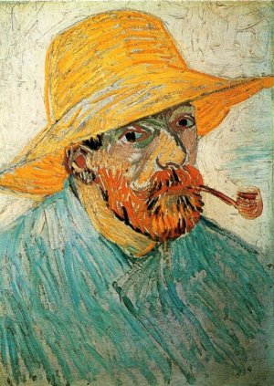 Self Portrait with Pipe and Straw Hat man canvas art print by Vincent van Gogh