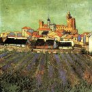 View of Saintes Maries cityscape canvas art print by Vincent van Gogh
