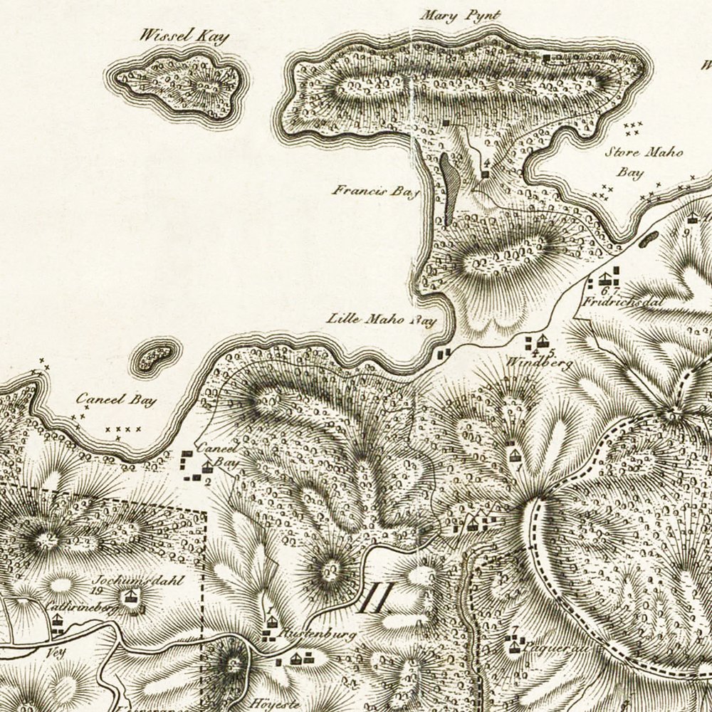 St. John Danish U.S. Virgin Islands 1800 plantation map by Oxholm