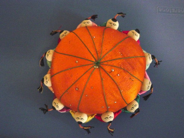 Vintage Asian Children Holding the World Pincushion Silk at Periwinkles #300829