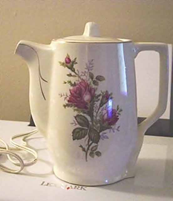 White Porcelain Moss Rose Pattern Electric Teapot Made in Japan 300963