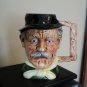 Large 32 Oz Artmark Ceramic Head Vase Mug Man Blue Eyes Mustache Black Hat   #301510