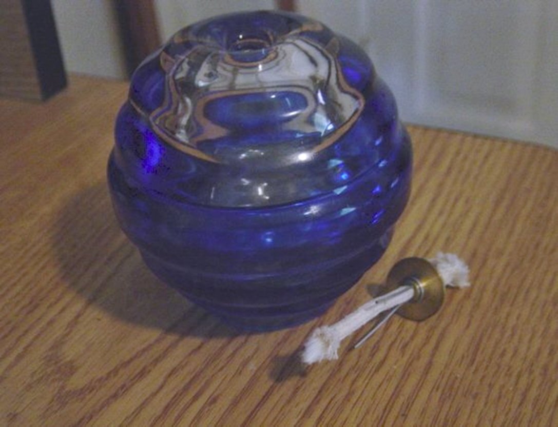 Clear and Blue Glass Oil Lamp Hand Made in Poland 301309