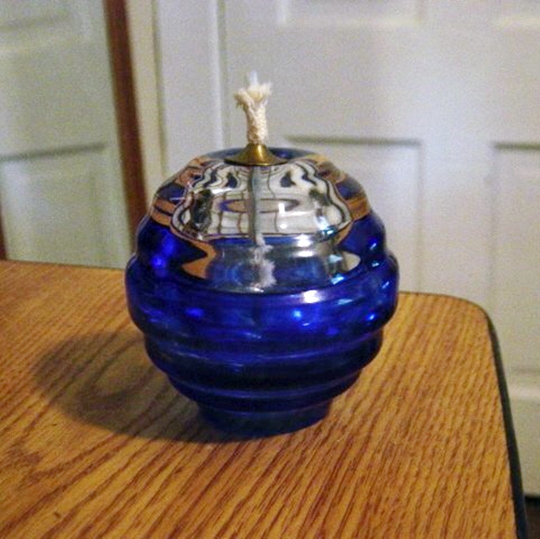 Clear and Blue Glass Oil Lamp Hand Made in Poland 301309