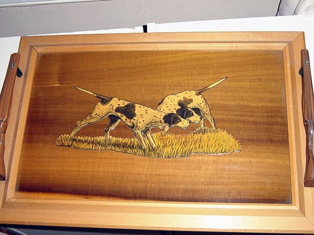 Vintage Wooden Hunting Dogs Tray Guns for Handles #301001