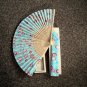 Folding Hand Fan Linen Chinese Classical Floral Fan Asian Oriental Wood Box #302061
