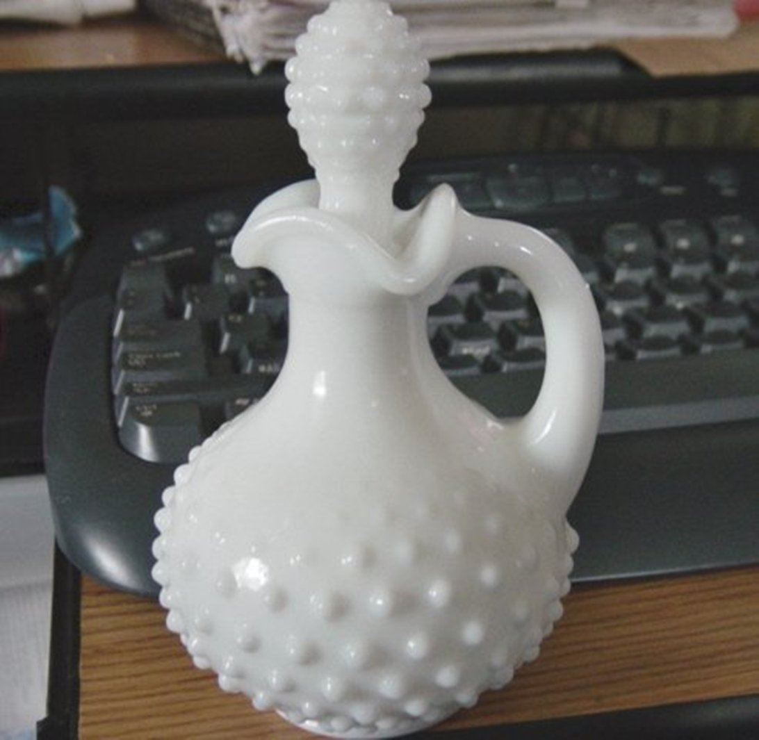 Vintage Collectible Avon White Opal Glass Hobnail Decanter Bottle 302102