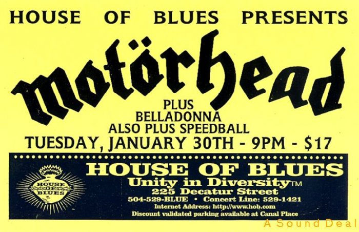 Motorhead House of Blues Gig HANDBILL Poster ASD