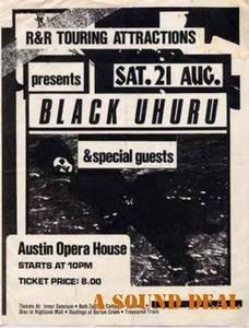 BLACK UHURU scarce original 1982 Handbill Austin Opry House Texas roots reggae