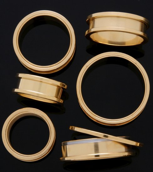 Pair 1 & 1/4" Inch Screw On Tunnels Ear Plugs Gold 31mm