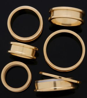 Pair 1 & 1/4" Inch Screw On Tunnels Ear Plugs Gold 31mm