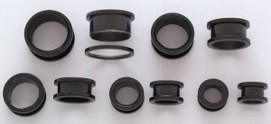 Pair 5/8" Inch Screw On Tunnels Ear Plugs Eyelets Black 16mm