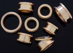 Pair 9/16" Inch Screw On Tunnels Ear Plugs Eyelets Gold 14mm