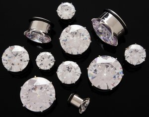 Pair 00 Gauge Clear CZ Cubic Zirconia Bling Plugs 9mm