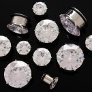 Pair 5/8" Inch Clear CZ Cubic Zirconia Bling Plugs 19mm