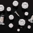 Pair 2 Gauge Clear CZ Cubic Zirconia Bling Plugs 6mm 2g
