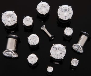 Pair 2 Gauge Clear CZ Cubic Zirconia Bling Plugs 6mm 2g