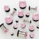 Pair 6 Gauge Pink CZ Cubic Zirconia Bling Plugs 4mm 6g