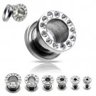Pair 6 Gauge Clear CZ Cubic Zirconia Bling Screw On Tunnels