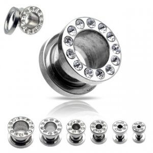 Pair 3/4" 19mm Clear CZ Cubic Zirconia Bling Screw On Tunnels