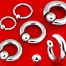 Pair 2 Gauge Steel Captive Bead Hoop Earrings 1/2"