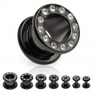 Pair 9/16" 14mm Clear CZ Cubic Zirconia Black Screw On Tunnels