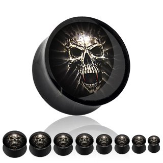 Pair 9/16" Black and White Skull Acrylic Saddle Plugs 14mm