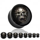 Pair 3/4" Black and White Skull Acrylic Saddle Plugs 19mm