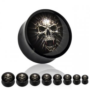 Pair 1" Inch Black and White Skull Acrylic Saddle Plugs 24mm