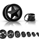 Pair 6 Gauge Black Star Screw On Tunnels Ear Plugs 6g