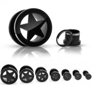 Pair 2 Gauge Black Star Screw On Tunnels Ear Plugs 2g