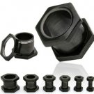 Pair 4 Gauge Black Hexagon Screw On Tunnels Ear Plugs 4g