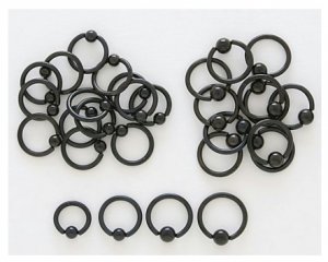 Pair 10 Gauge Black Titanium Captive Bead Earrings 1/2"