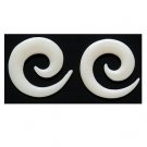 Pair 6 Gauge Organic White Bone Spiral Tapers Earrings 6g