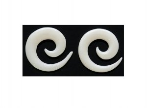 Pair 6 Gauge Organic White Bone Spiral Tapers Earrings 6g