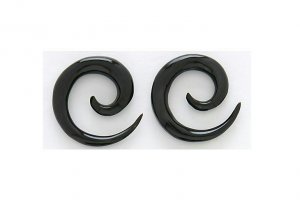 Pair 4 Gauge Organic Black Horn Spiral Tapers Earrings 4g
