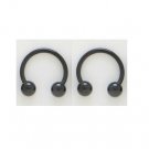 Pair 16 Gauge Black Horseshoes Ball Earrings 7/16" 16g