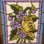 Floral Needlework Yarn Art Picture Violets Butterfly Vintage Finished & Framed