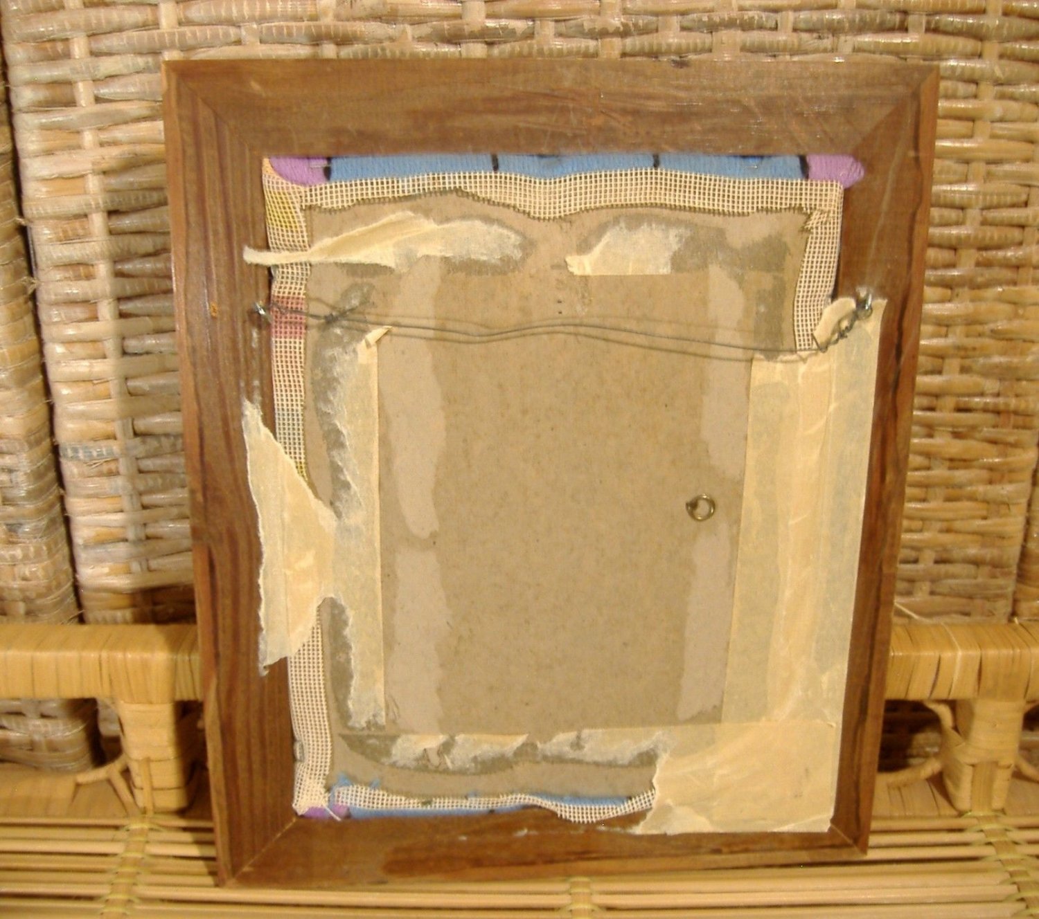 Floral Needlework Yarn Art Picture Violets Butterfly Vintage Finished