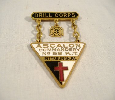 Knights Templar Enamel Pin Badge Ascalon Commandery #59 Pittsburgh SD Childs Co.