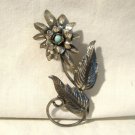 Vintage Silver Plate Sunflower Pin Brooch Feather Leaves Southwestern Artisan
