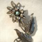 Vintage Silver Plate Sunflower Pin Brooch Feather Leaves Southwestern Artisan
