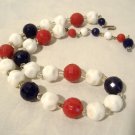 Red White Blue Beads Necklace Patriotic Milk Glass & Plastic Vintage Choker