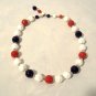 Red White Blue Beads Necklace Patriotic Milk Glass & Plastic Vintage Choker