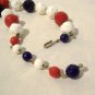 Red White Blue Beads Necklace Patriotic Milk Glass & Plastic Vintage Choker