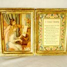 Italian Florentine Gilt Wood Diptych A House Blessing Prayer Two Girls Piano