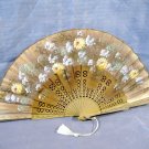 Hand Painted Linen Fan Flowers Antique Vintage Floral Pierced Celluloid