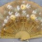 Hand Painted Linen Fan Flowers Antique Vintage Floral Pierced Celluloid