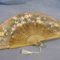 Hand Painted Linen Fan Flowers Antique Vintage Floral Pierced Celluloid
