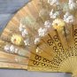 Hand Painted Linen Fan Flowers Antique Vintage Floral Pierced Celluloid